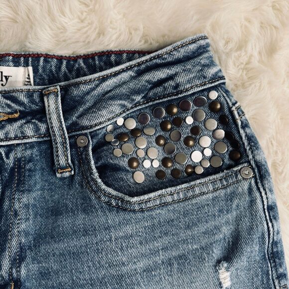 Edgely 90s Taper High Rise Jeans 6 Short (28x27) Blue Distressed Denim Womens - Picture 8 of 13